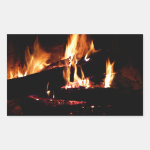 Logboeken in de vuurfoto van de Fireplace Rechthoekige Sticker