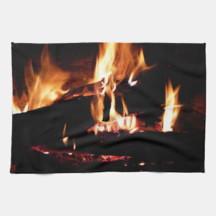 Logboeken in de vuurfoto van de Fireplace Theedoek
