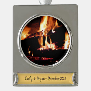 Logboeken in de vuurfoto van de Fireplace Verzilverd Banner Ornament