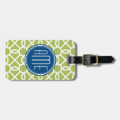Logboekgroene en blauwe geometrische patroonmonogr bagagelabel (Voorkant horizontaal)