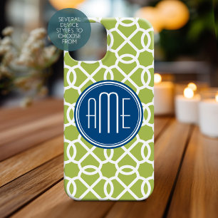 Logboekgroene en blauwe geometrische patroonmonogr iPhone 16 hoesje