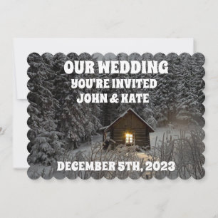 LOGCABIN WINTER WEDDING INVITATIONS PERSONALISEERD KAART
