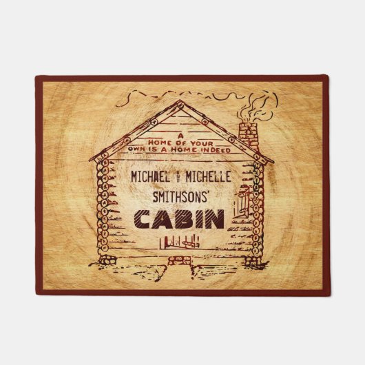 Logcabine - Aangepersonaliseerde naam Faux Wood Deurmat (Voorkant)