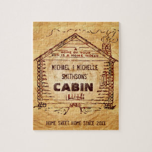 Logcabine - Aangepersonaliseerde naam Faux Wood Legpuzzel