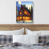 Logcabine in bossen sneeuwlandschapskunst canvas afdruk (Insitu (Slaapkamer))