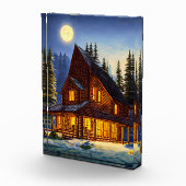 Logcabine in bossen sneeuwlandschapskunst fotoblokken (Rechts)