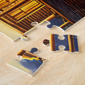 Logcabine in bossen sneeuwlandschapskunst legpuzzel (Zijkant)