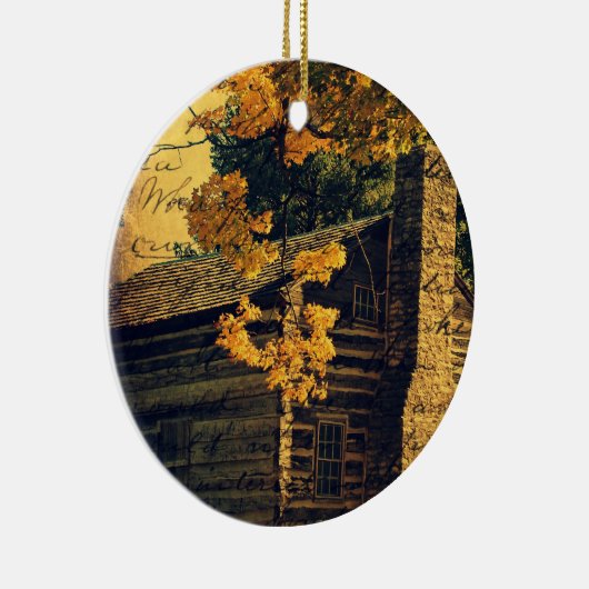 Logcabine in het najaar keramisch ornament (Rechts)