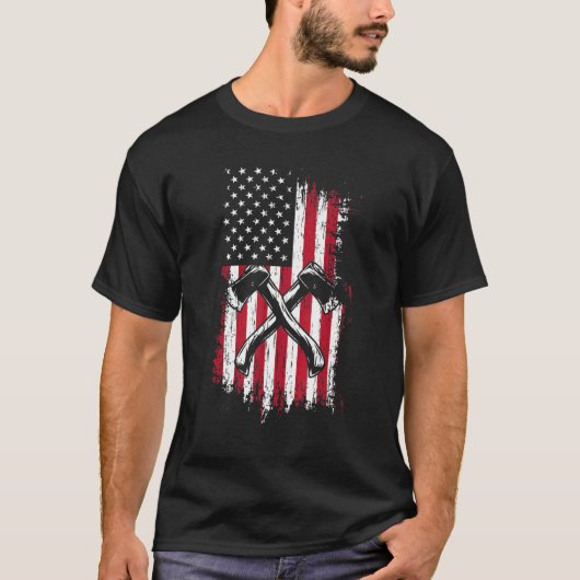 Logger Lumberjack American Flag Ax Throwing Hatch T-shirt (Voorkant)