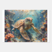 Loggerhead sea turtle diving in reef - Decoupage Inpakpapier Vel (Voorkant)