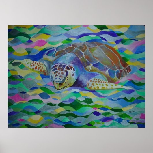 Loggerhead Turtle Colorful Art Poster (Voorkant)