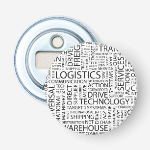 LOGISTIEK patroon met woorden Button Flesopener