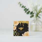 logo abeille et carte de visite carré rose (Debout devant)