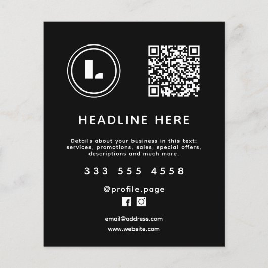 Logo and QR code black minimalist Flyer (Voorkant)