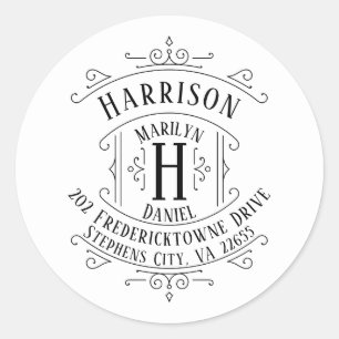 Logo Art Deco Swirls Retouradres Ronde Sticker