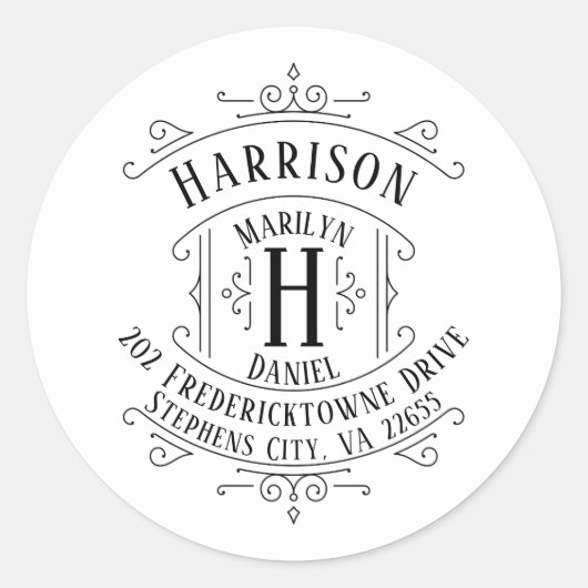 Logo Art Deco Swirls Retouradres Ronde Sticker (Voorkant)