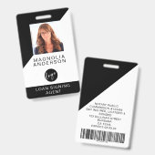 Logo Barcode Black White Modern Employee ID Badge (Front & Back)