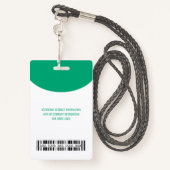 Logo bedrijf met eerste en laatste naambalkcode badge (Achterkant met draagriem)