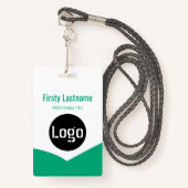 Logo bedrijf met eerste en laatste naambalkcode badge (Voorkant met draagriem)