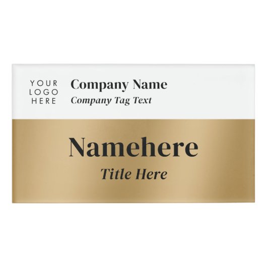 Logo Bedrijf Modern Eenvoudig Faux Goud Grote Tite Naambadge (Voorkant)