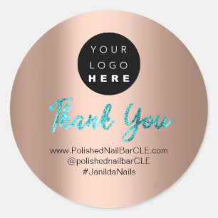 Logo Bedrijfsnaam Dank u het Winkelen Zakelijk Roo Ronde Sticker