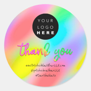 Logo Bedrijfsnaam Dank u Holograph Nail Abstrac Ronde Sticker