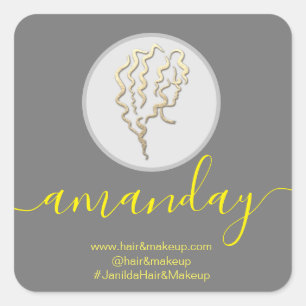 Logo Bedrijfsnaam Kapper Make-up Grijs Vierkante Sticker