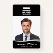 Logo black faux silver wave medewerkersnaam id badge (Voorkant)