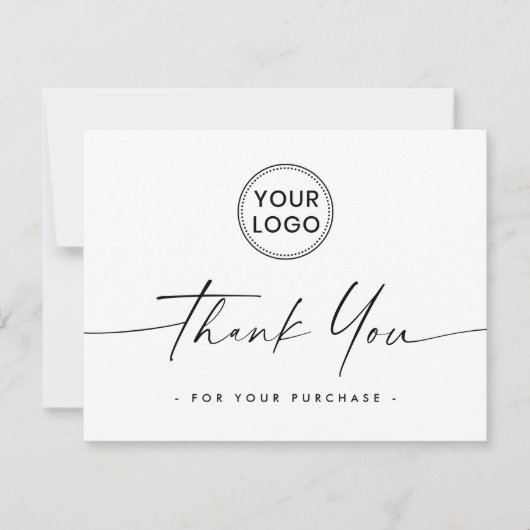 Logo blanc élégant script carte de remerciements (Devant)