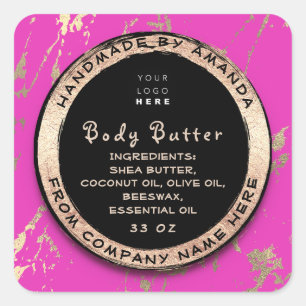 Logo Body Balm Butter Cosmetic Gold Black Pink Sh Vierkante Sticker