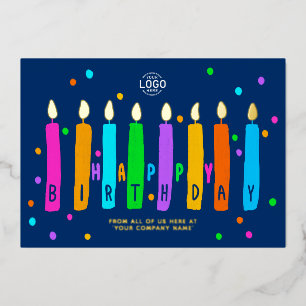 Logo Candles Navy Blue Business Birthday Gold Kaar Folie Uitnodiging