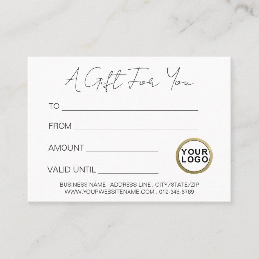 Logo Certificat cadeau minimaliste moderne blanc (Devant)