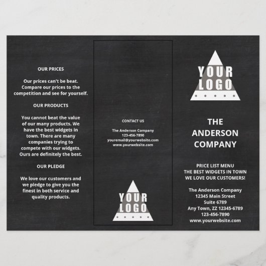 Logo Chalkboard Menu Simple Tarifs Brochure (Devant)