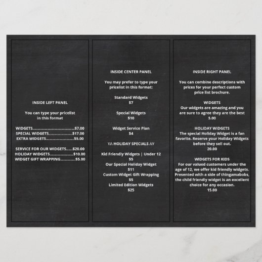 Logo Chalkboard Menu Simple Tarifs Brochure (Dos)