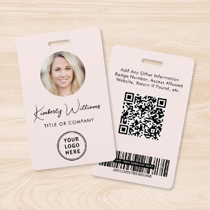 Logo Code barre QR Employé Pink Photo ID Badge
