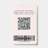 Logo Code barre QR Employé Pink Photo ID Badge (Arrière)