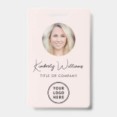 Logo Code barre QR Employé Pink Photo ID Badge (Avant)
