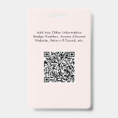 Logo Code QR Code Pink Employé Photo ID Badge (Arrière)