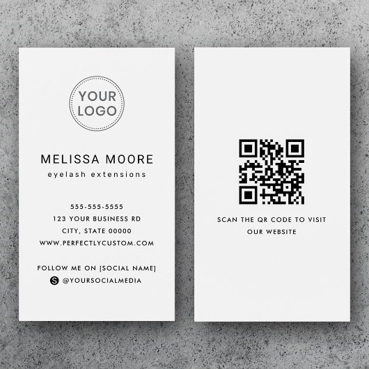 Logo code QR professionnel carte de visite blanc