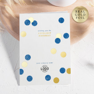 Logo Corporate Modern Blauw Goud Gelukkige Verjaar Folie Wenskaart