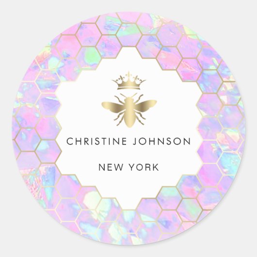 logo d'abeille hexagone autocollant rond classique (Devant)