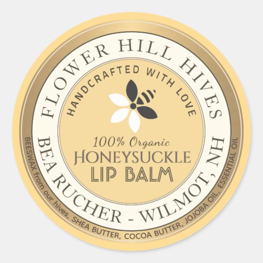 Logo d'abeilles et de fleurs Étiquette de baume à  (Devant)