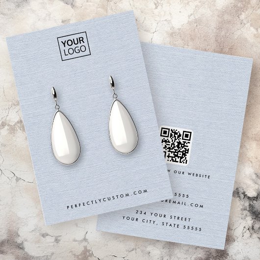 Logo d'apparence de lin bleu poussiéreux QR carte 