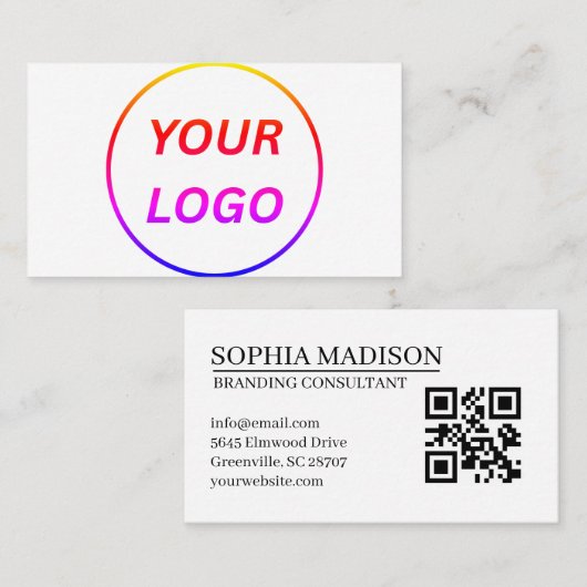 Logo de code QR scannable Carte de visite blanche (Devant / Derrière)