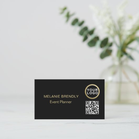 Logo de code QR Simple Black Gold Carte de visite (Debout devant)