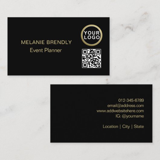 Logo de code QR Simple Black Gold Carte de visite (Devant / Derrière)