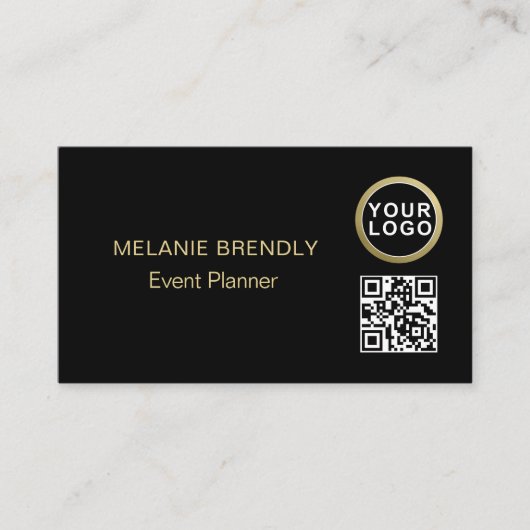 Logo de code QR Simple Black Gold Carte de visite (Devant)