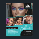 Logo de collection photo turquoise QR maquillage p<br><div class="desc">Flyer recto verso pour un maquilleur, un peintre à ongles, un coiffeur ou une profession similaire où vous devez présenter votre travail dans un collage photo rétro avec des bordures turquoise et arrière - plan turquoise. Personnalisez avec votre logo et sur le dos une photo supplémentaire et votre code QR...</div>