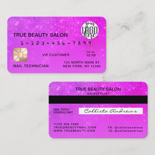 Logo de la carte de crédit Girly Neon Magenta Part (Devant / Derrière)