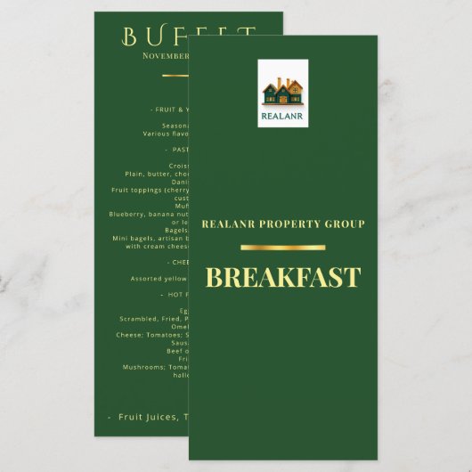 Logo de la carte de menu du petit déjeuner d'entre (Devant / Derrière)
